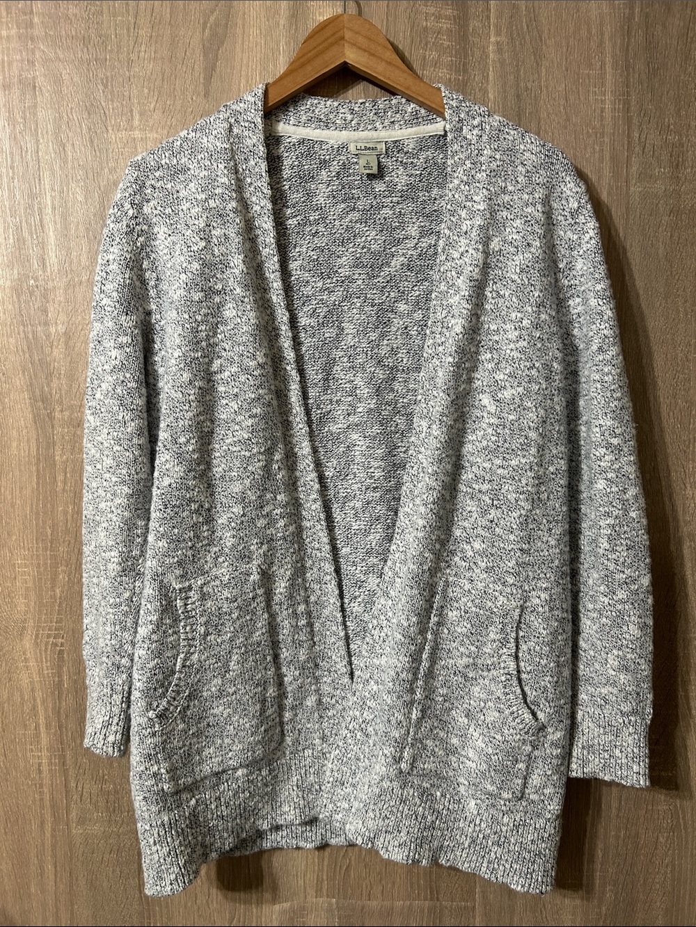 L.L. Bean Women's Heather Gray Open Cardigan Sweater Size Large 100% Cotton
